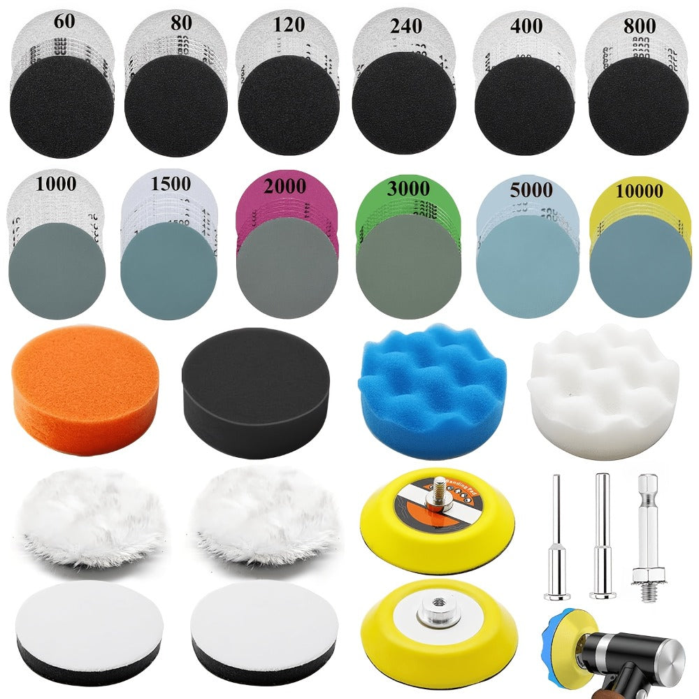 Sanding Disc Drill Polishing Kit 133PCS 3 Inch Hook and Loop Wet Dry Sandpaper Buffing Pads for Car Headlight Restoration Wood Metal Glass Resin Epoxy Rotary Tool Set