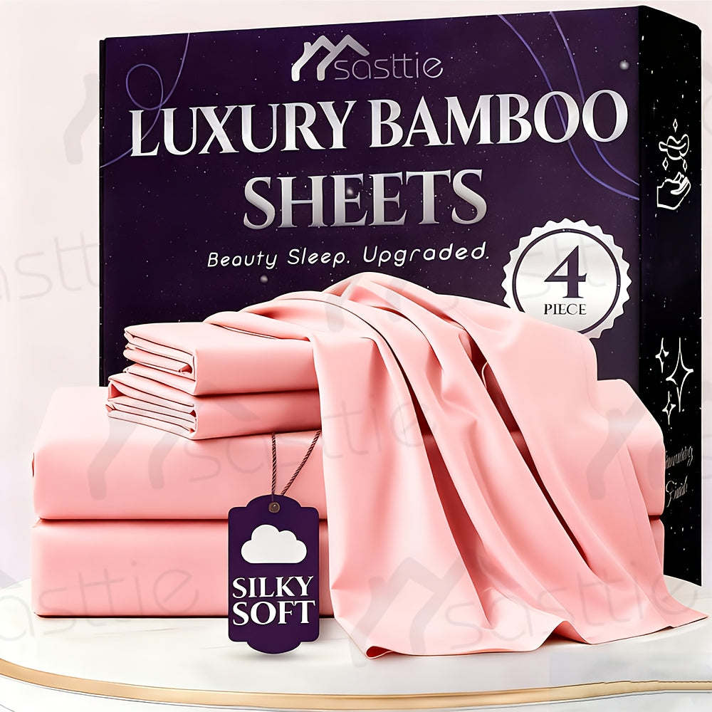 Fitted Sheet Bamboo Blend Deep Pocket Breathable Bed Sheet Set with Pillowcase