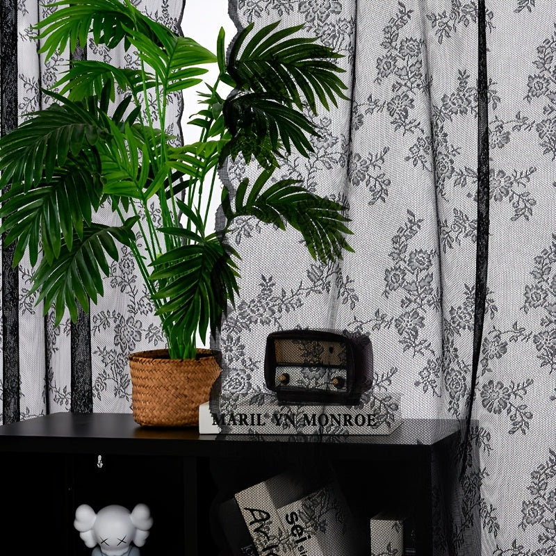 Sheer Lace Curtains 2 Panels Bohemian Floral Semi-Transparent Rod Pocket Window Curtains for Living Room Bedroom All Seasons