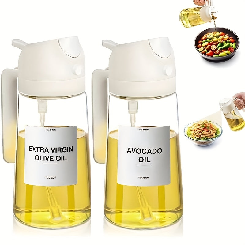 Glass Olive Oil Dispenser Bottle Set of 2 - 16oz 480ml Dual Drizzle & Spray Function, Light-Blocking Design for Fresh Oil, Kitchen Cooking Bottle