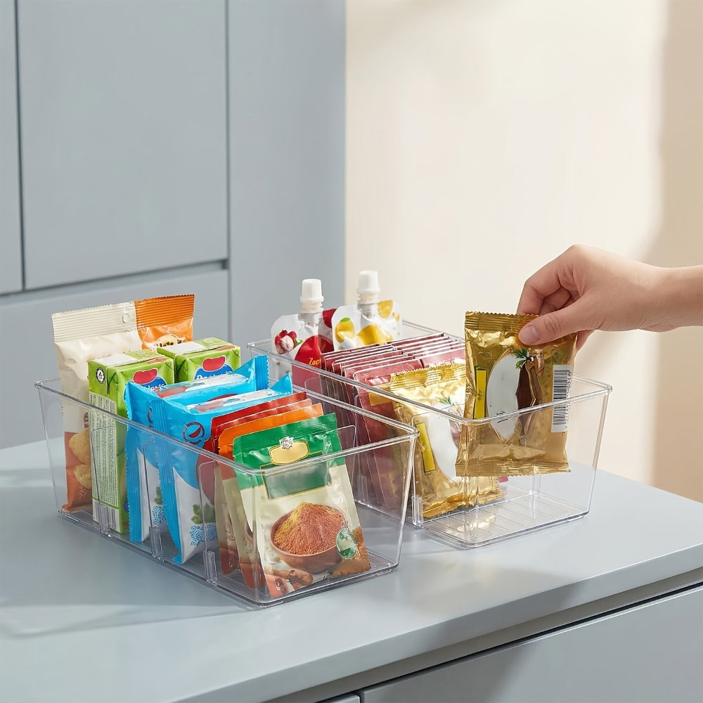 Clear Pantry Storage Bins Set of 8 with Dividers - Transparent Refrigerator Organizer Bins for Kitchen Cabinet, Pantry Organization, Snack Packet Spice Pouch Storage, 10.4¡± x 6.1¡± x 3.5¡±