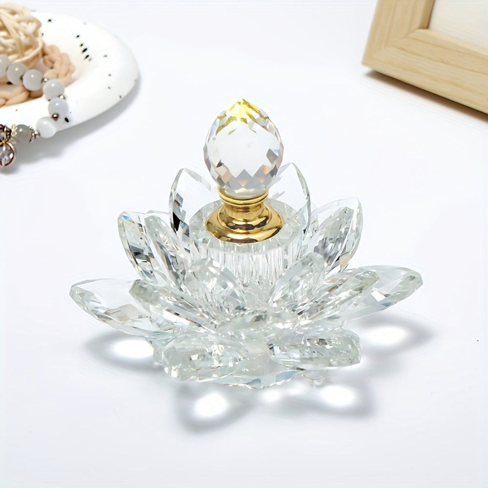 Lotus Shaped Glass Perfume Bottle Crystal Desktop Ornament Decorative Vase Figurine Home Decor Gift for Birthday Christmas Holiday