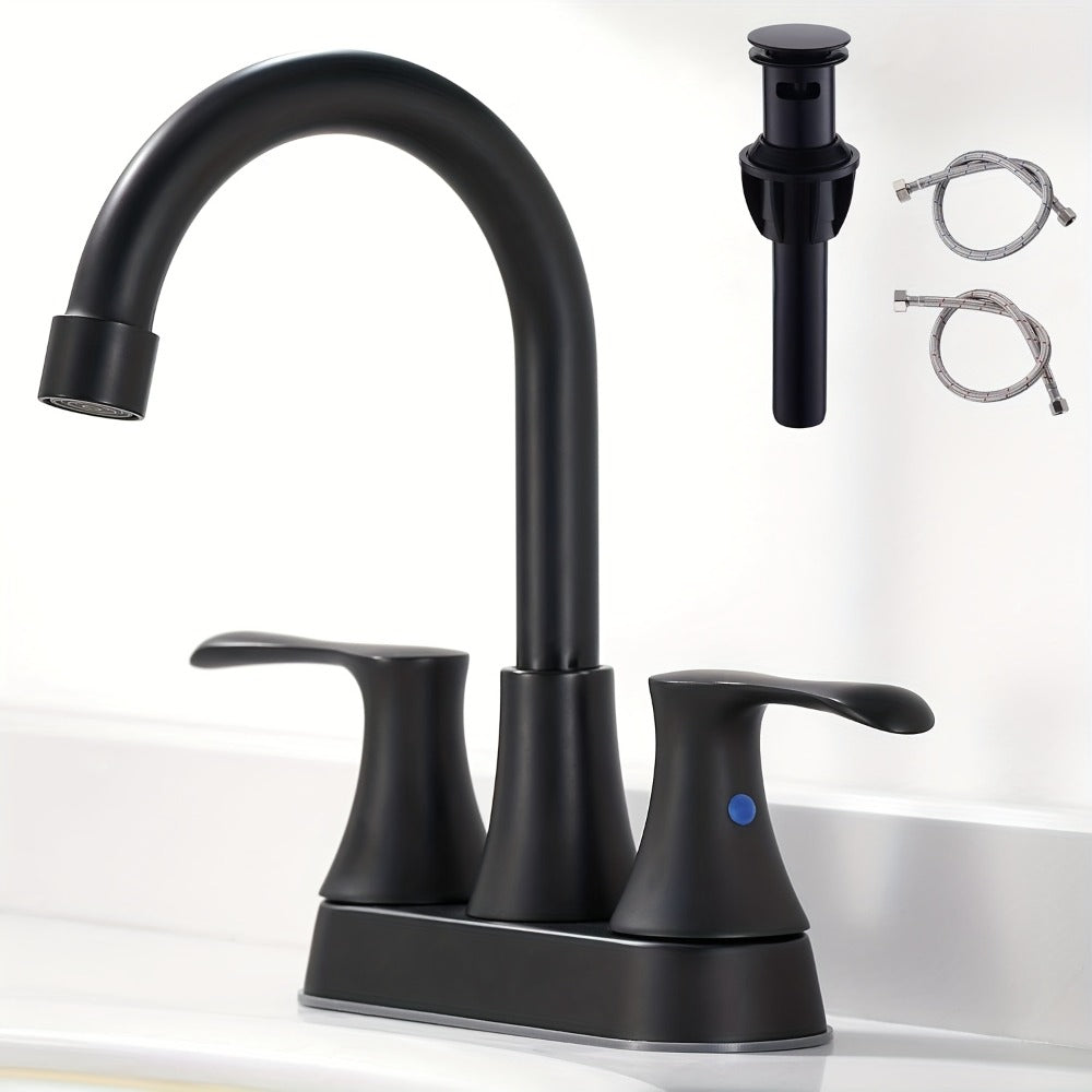 Centerset Bathroom Faucet 2 Handle 4 Inch - Lead-Free Dual Handle Vanity Sink Faucet with Pop-Up Drain & Supply Lines, Brushed Nickel, Matte Black, Oil Rubbed Bronze, Brushed Gold, 2-3 Hole RV Compatible