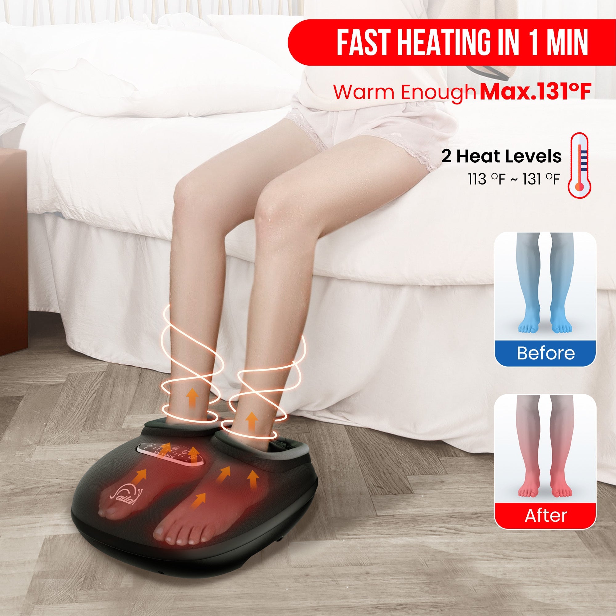 Shiatsu Foot Massager with Heat ¨C Deep Kneading, Compression & Vibration, Electric Foot Massage Machine for Men Women, Fits Size Up to 13