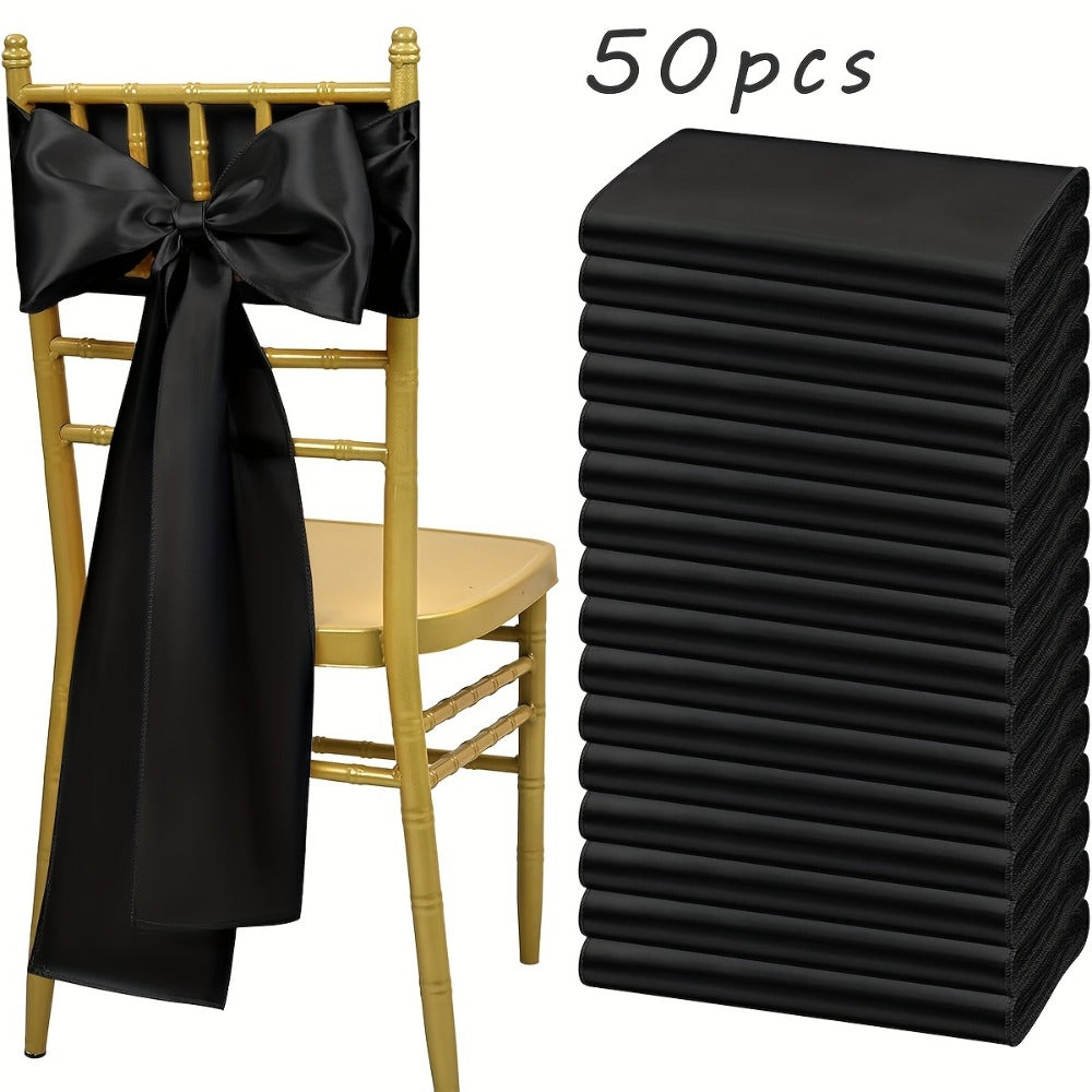 50pcs Satin Chair Sashes Bow Ribbon 7x108in - Universal Chair Belt Streamer for Wedding Reception Banquet Restaurant Hotel Party Event Decoration, 3 Colors