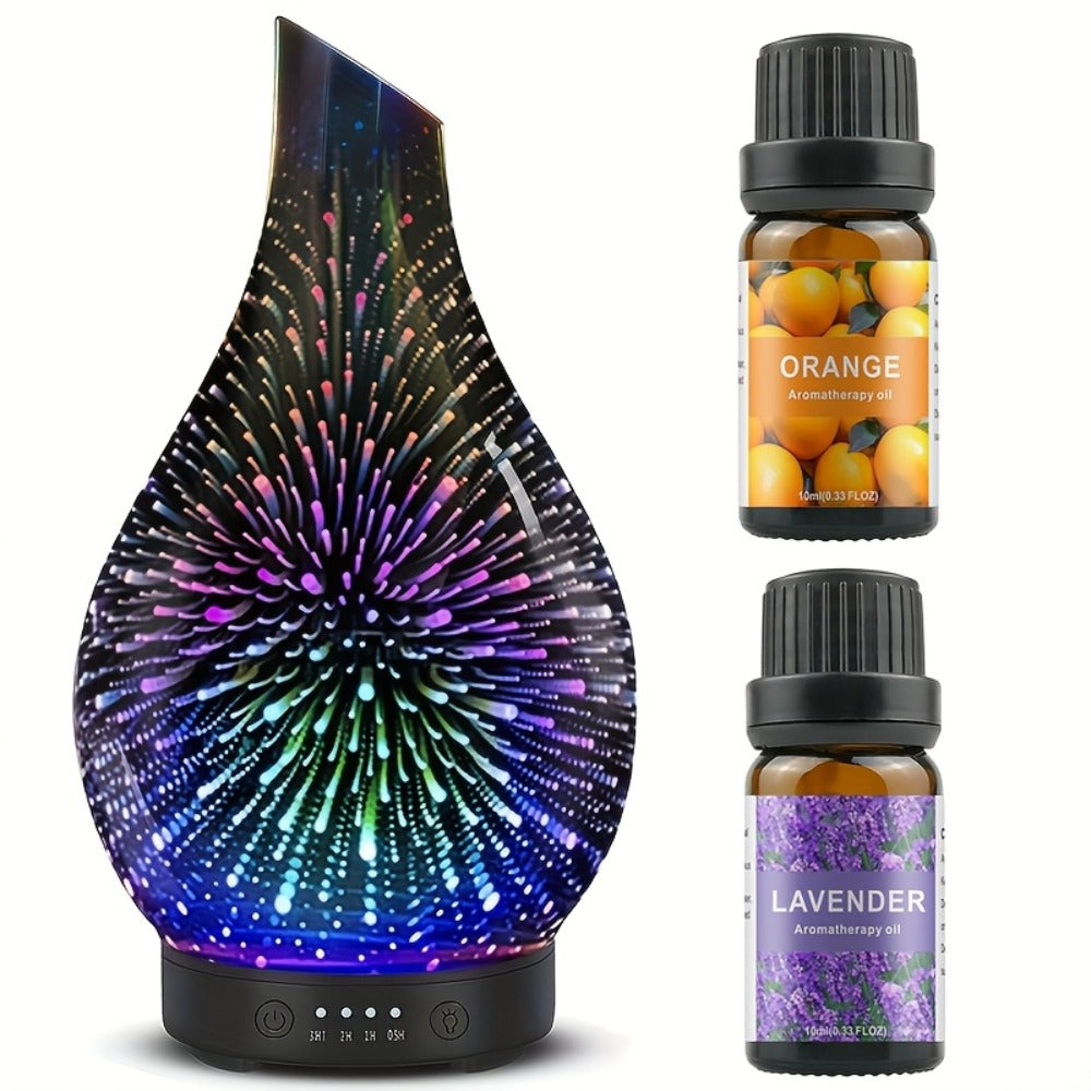 Essential Oil Diffuser Glass Ultrasonic Cool Mist Aromatherapy Diffuser ¨C 4.06 oz Quiet Waterless Auto Shut-Off, 4 Timer Settings, 7 Color Night Light, Home Office Bedroom Use (Silver)