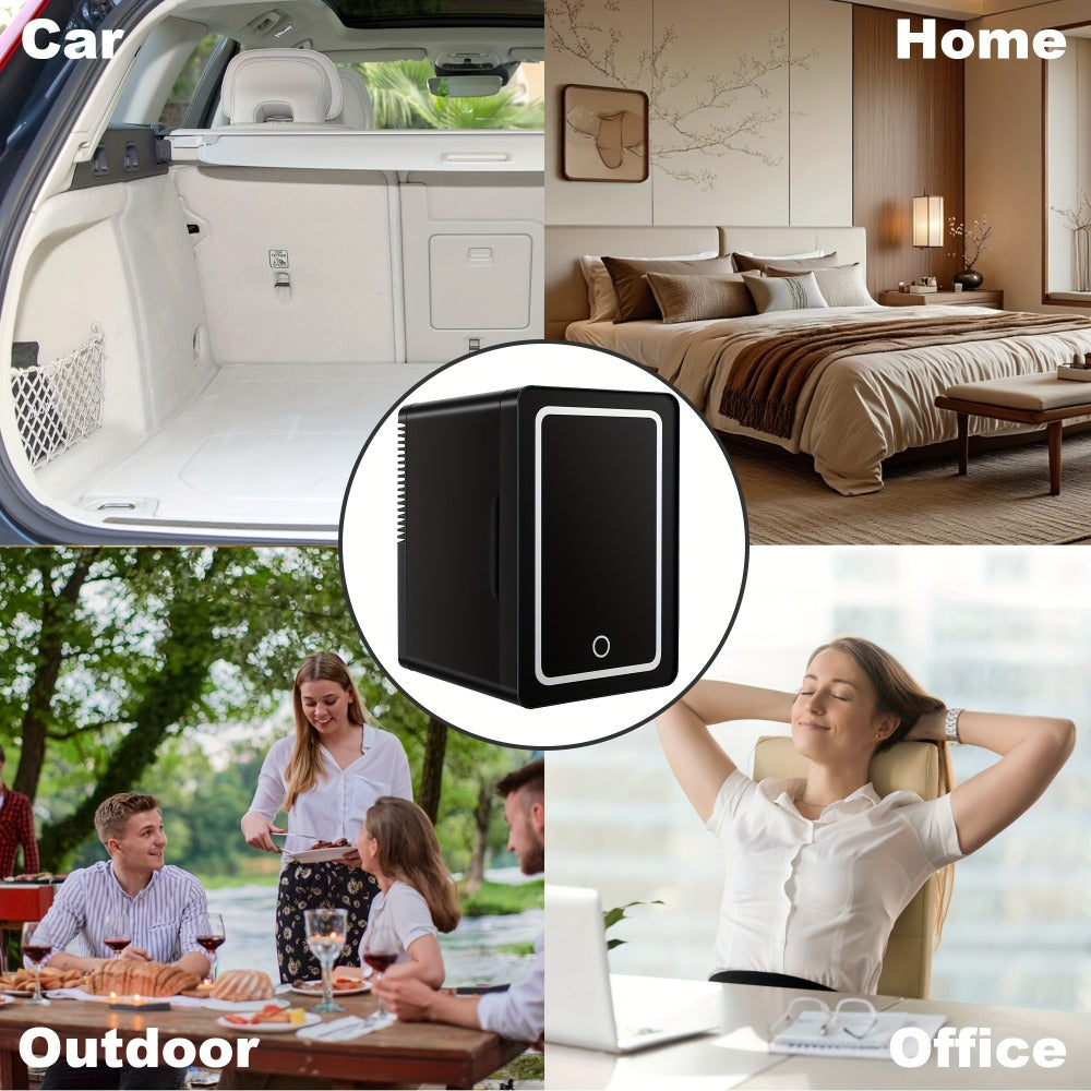 Mini Fridge 1.59 Gal 9-Can - AC/DC Portable Cooler & Heater, Silent Thermoelectric Refrigerator for Skincare, Drinks & Cosmetics, Bedroom, Office, Dorm, Desk, Car & Travel