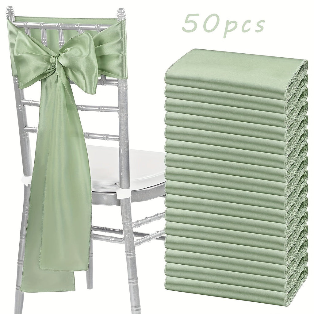 50pcs Satin Chair Sashes Bow Ribbon 7x108in - Universal Chair Belt Streamer for Wedding Reception Banquet Restaurant Hotel Party Event Decoration, 3 Colors