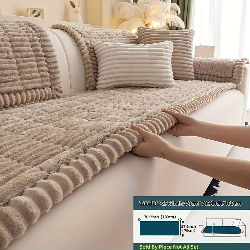 Sofa Cushion Cover Plush Velvet Washable Seat Pad Wavy Edge Soft Kapok Filling for Couch Loveseat 1 2 3 4 Seater ¡ª Easy Install Home Decor Protection