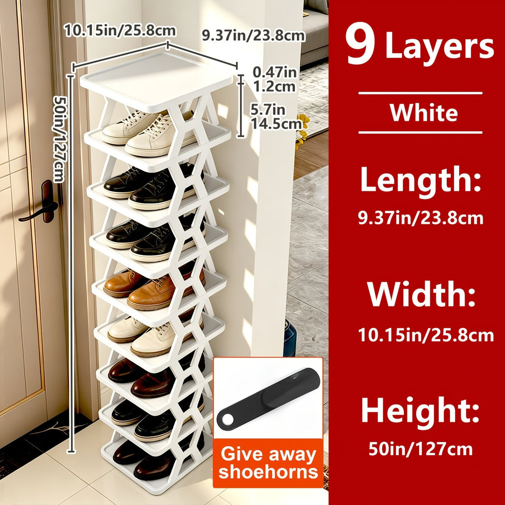 Shoe Rack Organizer 6 or 9 Tier - Space Saving Folding Shoe Rack for Hallway Doorway Bedroom Dorm, Narrow Entryway Shoe Storage, Black or White
