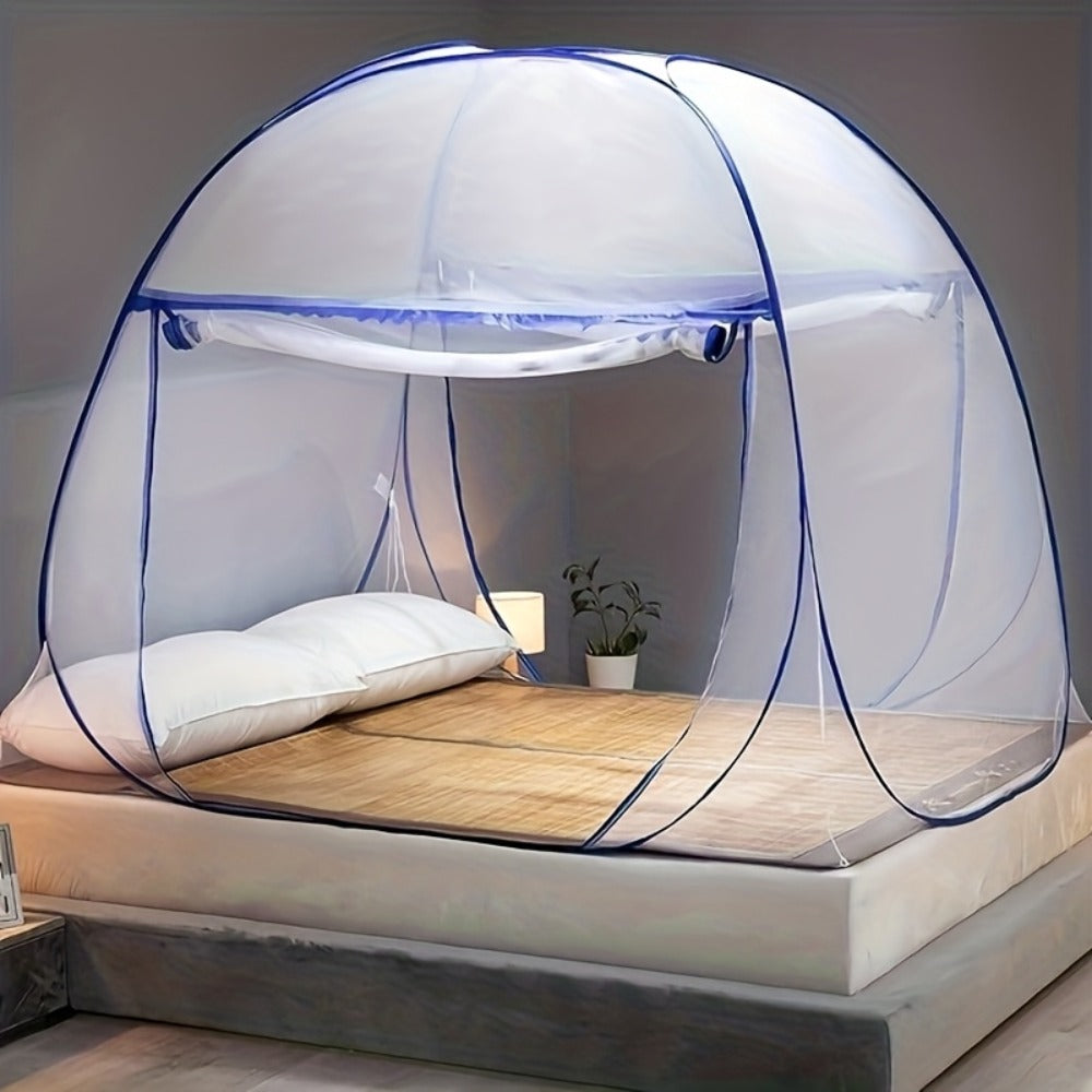 Mosquito Net for Bed Pop Up Bed Canopy 360¡ã Protection Portable Foldable Yurt Mosquito Net with U-Shaped Zipper Ruffled Design Anti-Mosquito Indoor Bedroom Canopy Gray Blue Multiple Sizes