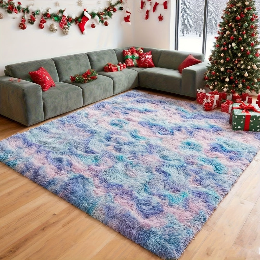 Tie Dye Rainbow Purple Shag Area Rug Non-Slip Machine Washable Carpet Multiple Sizes Living Room Bedroom