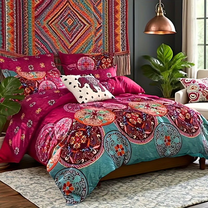 Bohemian Floral Quilt Comforter Set ¨C Soft Microfiber Lightweight Bedding for All Seasons, Twin Queen King ¨C Rose Red, Scarlet & Dark Pink