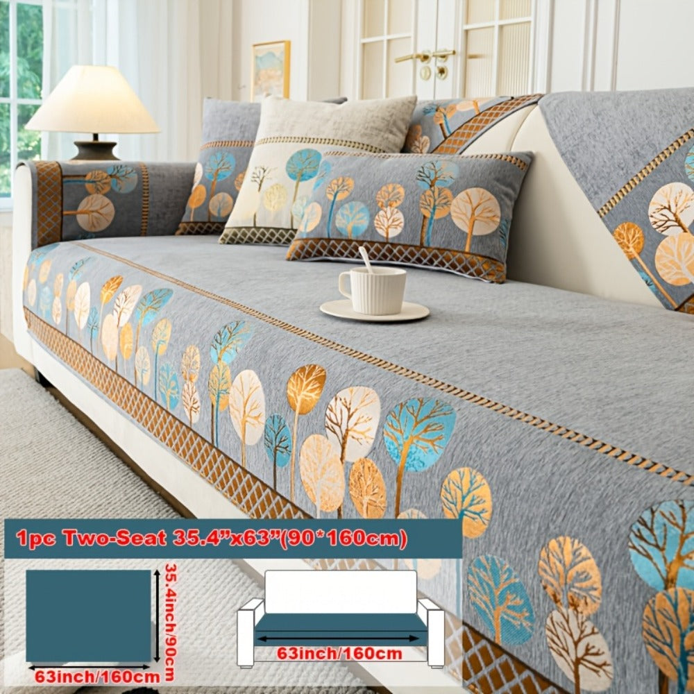 Sofa Couch Cover Light Luxury Geometric Embroidery 1pc - Knit Anti-Slip Four Seasons Universal Pet Friendly Furniture Protection Slipcover | Grey Blue White | Single 2-Seat Living Room Bedroom Office