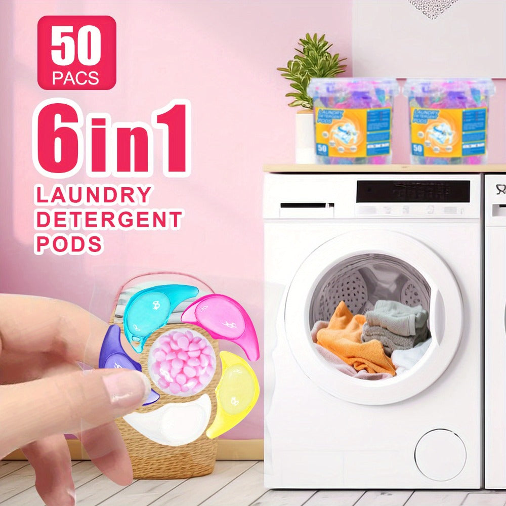 Laundry Detergent Pods 50 Count 6-in-1 Laundry Beads Stain Removal Long-Lasting Fragrance Freshening Beads Deep Clean Fabric Softening Brightening All-in-One Laundry Pods 1 Box