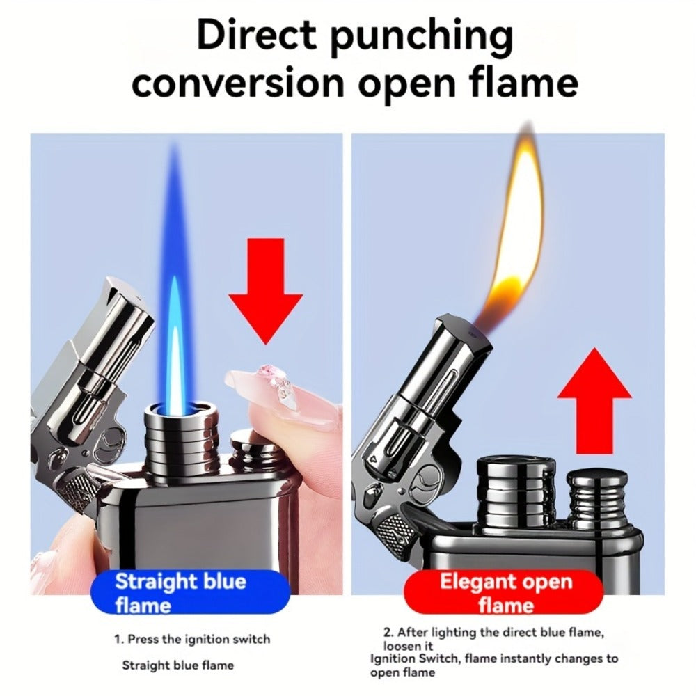 Double Flame Windproof Lighter Creative Retro Metal Lighter Dragon Eagle Gun Shape Quartz Dial Portable Outdoor Lighter Men Gift Box Butane Gas Not Included