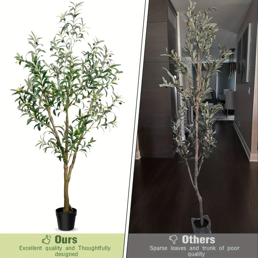 Artificial Olive Tree Indoor Tall Faux Potted Plant with Lifelike Leaves and Fruits for Living Room Office Bedroom Porch Home Decor Housewarming Gift 5FT 6FT 7FT
