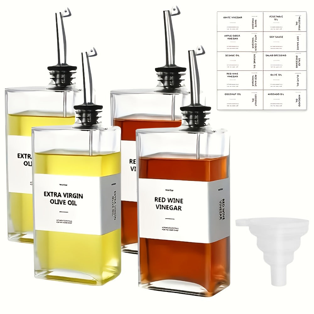 Glass Oil Dispenser Bottle 350ml - Olive Oil Vinegar Soy Sauce Coffee Syrup Dispenser for Kitchen, Rectangular Stable Design, Set of 2 or 4, Gold Silver Black White