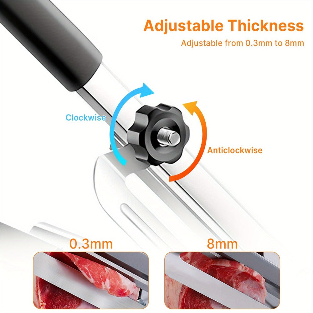 Manual Meat Slicer ¨C Stainless Steel Food Slicer with Adjustable Thickness, Sharp 430 Steel Blade for Slicing Frozen Meat, Vegetables & Fruits, Durable, Easy to Clean, Home Kitchen Cutter
