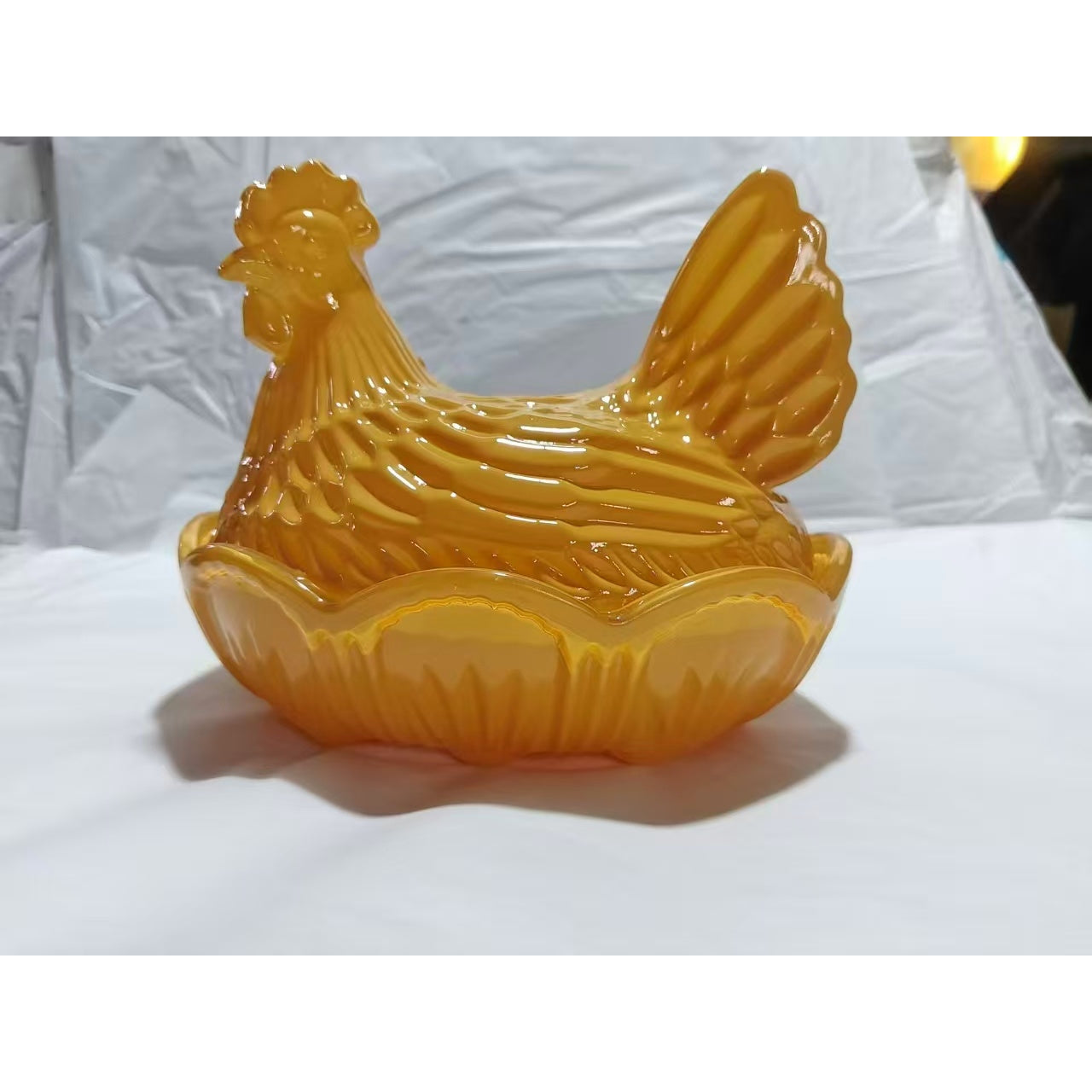 Glass Hen on Nest Candy Jar Vintage Farmhouse, Covered Chicken Storage Canister with Embossed Design, Rustic Kitchen Decor & Collectible Centerpiece for Table, Entryway & Cabinet (5 Colors)