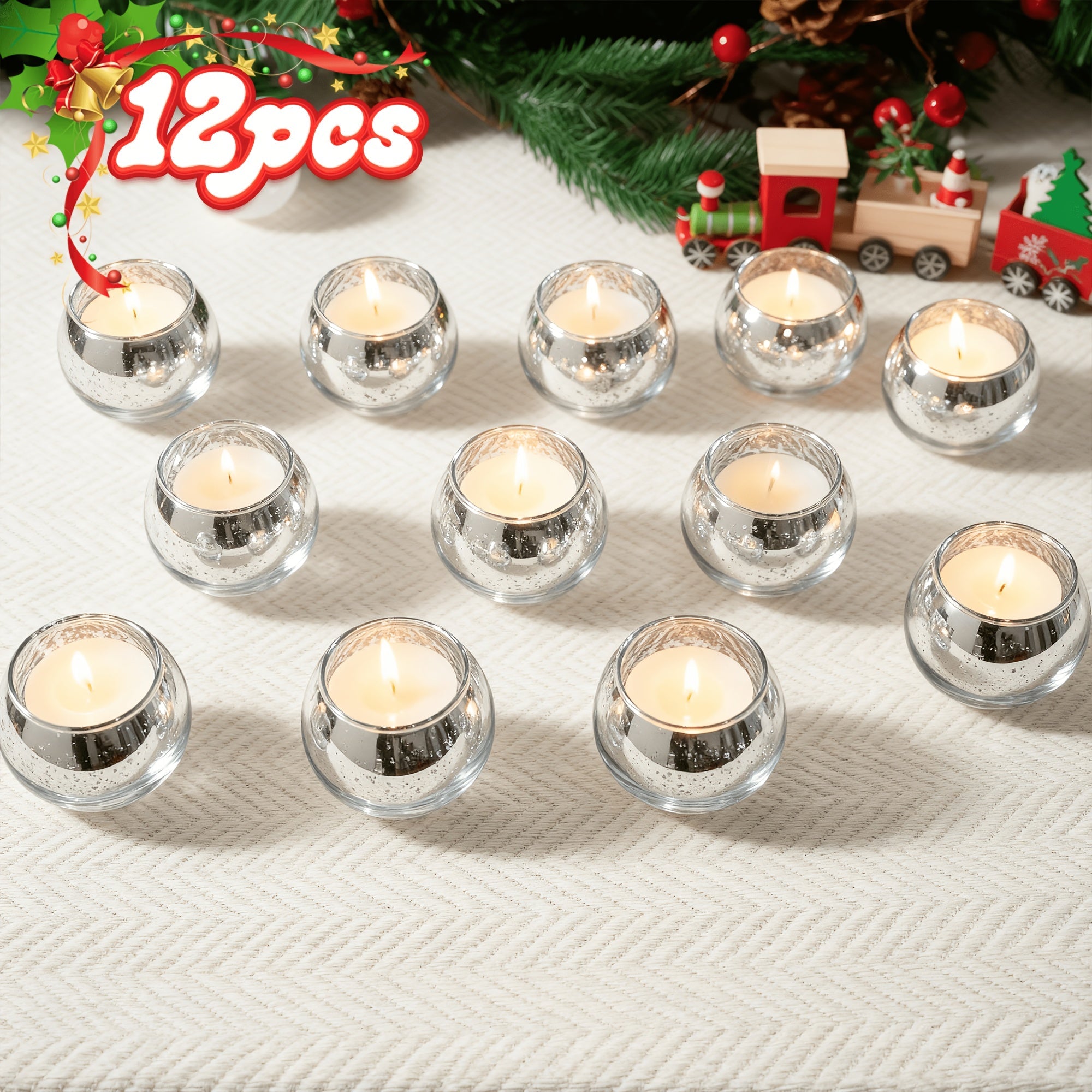 Votive Candle Holders Bulk - High Temperature Glass Hurricane Candle Holders for Weddings, Parties & Romantic Dinners, Starlight Shimmer Effect, Set of 6/12/24, Golden, Pink, Silver & Green