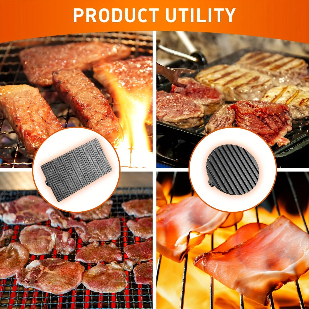 Cast Iron Burger Press Kit 2pcs - Round & Rectangular Heavy Duty Meat Press with Wooden Handle for Smash Burgers, Sandwiches, BBQ, Camping