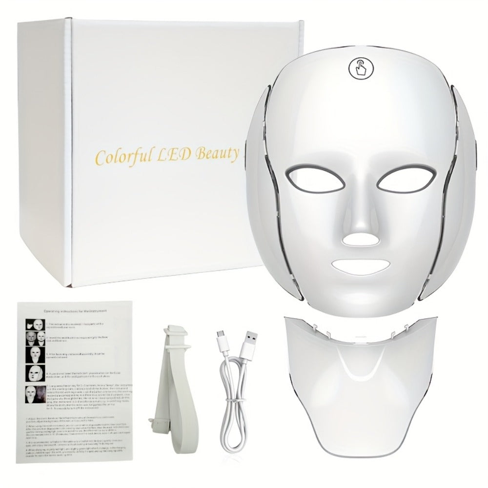 7-Color LED Light Therapy Facial Mask Device ¨C Skincare Beauty Tool for Face & Neck, USB Rechargeable, Anti-Aging Red Light, Acne Blue Light, Skin Rejuvenation Gift