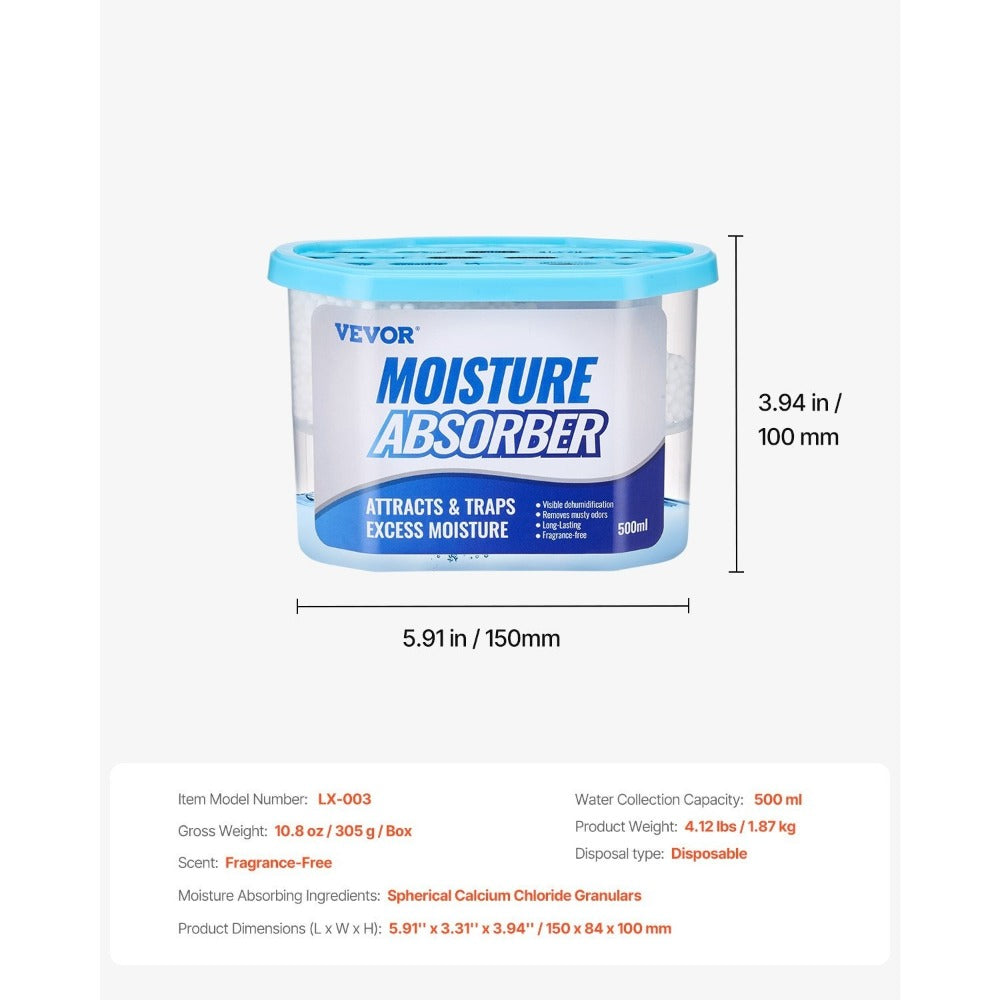 Moisture Absorber Boxes 6 Pack 500ml Calcium Chloride Dehumidifier Box Fragrance Free Humidity Absorber for Bathroom Closet Kitchen Bedroom Shoe Cabinet