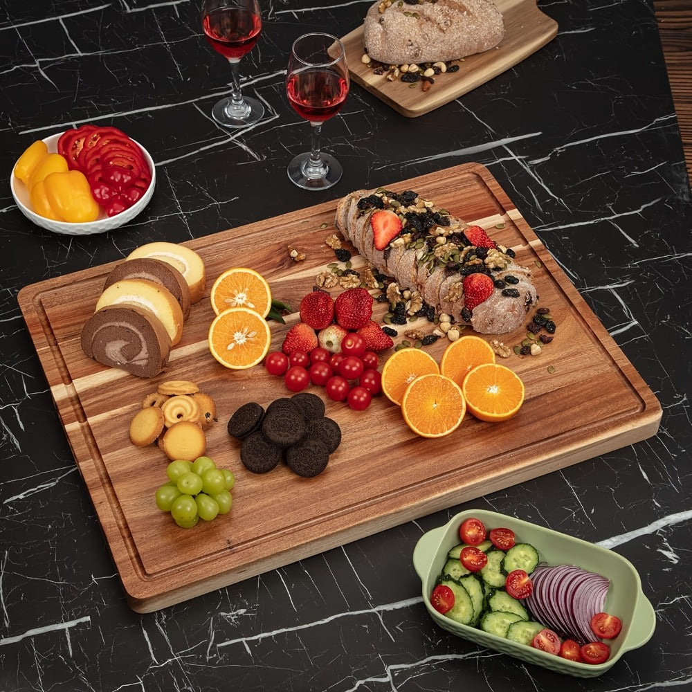 Large Bamboo Wood Cutting Board with Juice Groove Thick Butcher Block for Kitchen Cheese Charcuterie Food Prep Serving Board Multiple Sizes