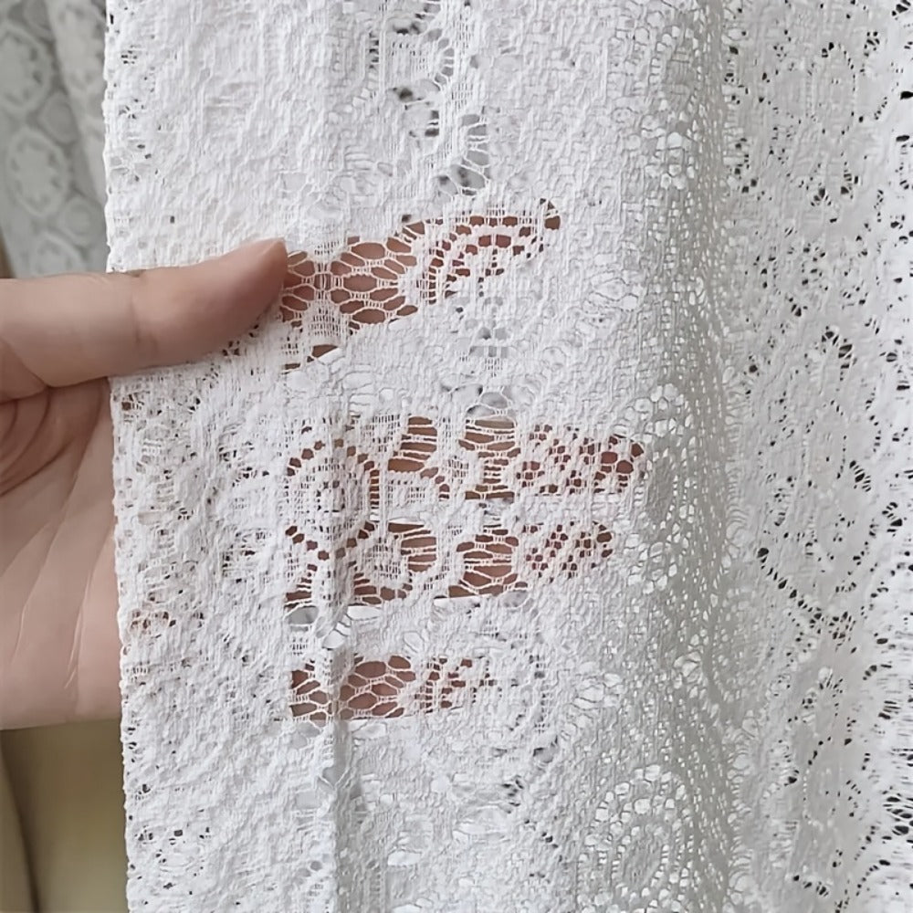 Sheer Chiffon Curtain French Retro Lace Embroidered White Voile Rod Pocket Panel | Living Room Bedroom Room Divider | Boho Cottagecore Romantic Window Drape 145x114 145x183 145x244cm