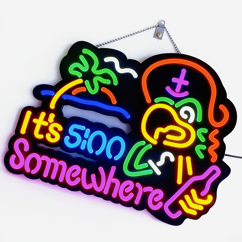 Neon Light Sign Beer O'Clock It's 5 O'Clock Somewhere Bar Sign LED Wall Decor for Man Cave Home Bar Pub Game Room Party Birthday Bedroom Window Decoration Gift