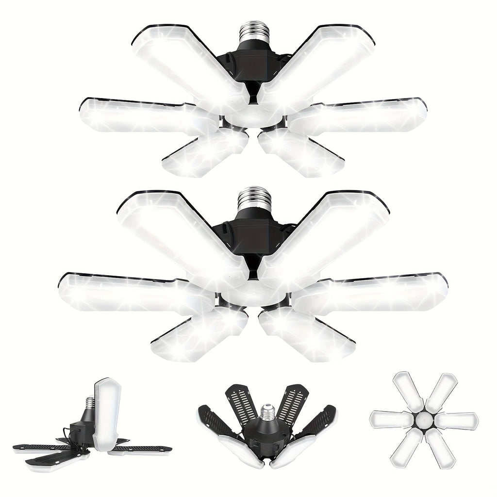 LED Garage Lights 25000LM Deformable ¨C 250W Equivalent E26/E27 Screw-In Ceiling Shop Light with 6+1 / 8+1 Adjustable Panels for Garage, Basement, Attic & Warehouse (1, 2 or 4-Pack)