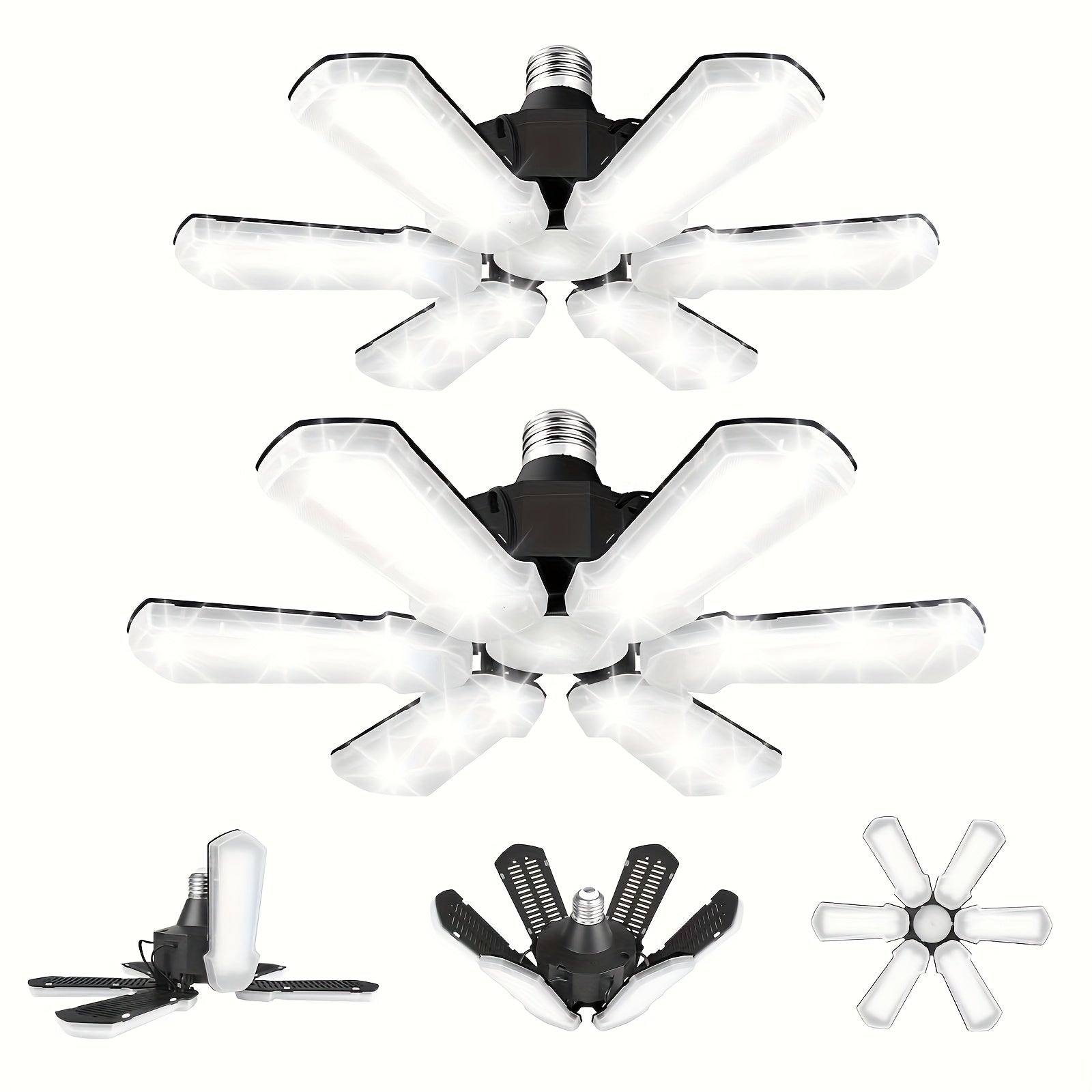 LED Garage Lights 25000LM Deformable ¨C 250W Equivalent E26/E27 Screw-In Ceiling Shop Light with 6+1 / 8+1 Adjustable Panels for Garage, Basement, Attic & Warehouse (1, 2 or 4-Pack)