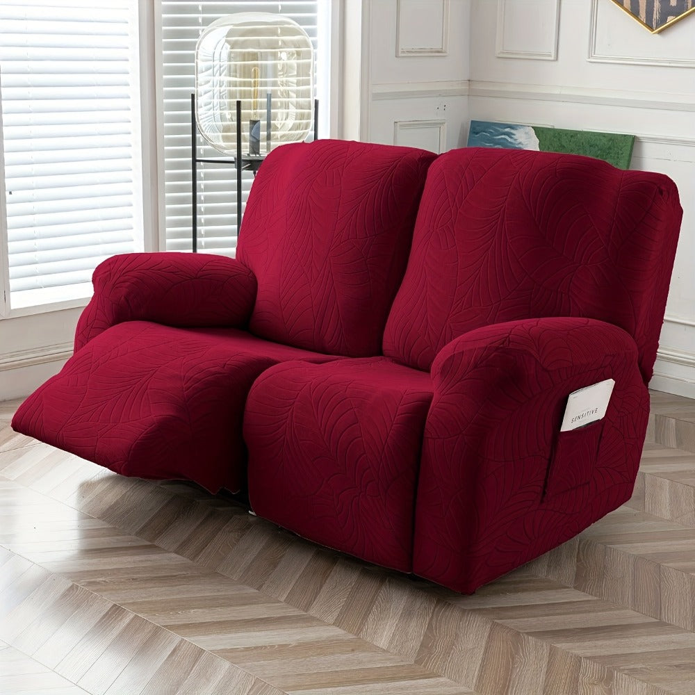 Jacquard Stretch Sofa Recliner Cover Big Leaves - High Stretch Soft Washable Slipcover for 1 2 3 Seat Loveseat with Console Furniture Protector Home Decor, 6 Colors