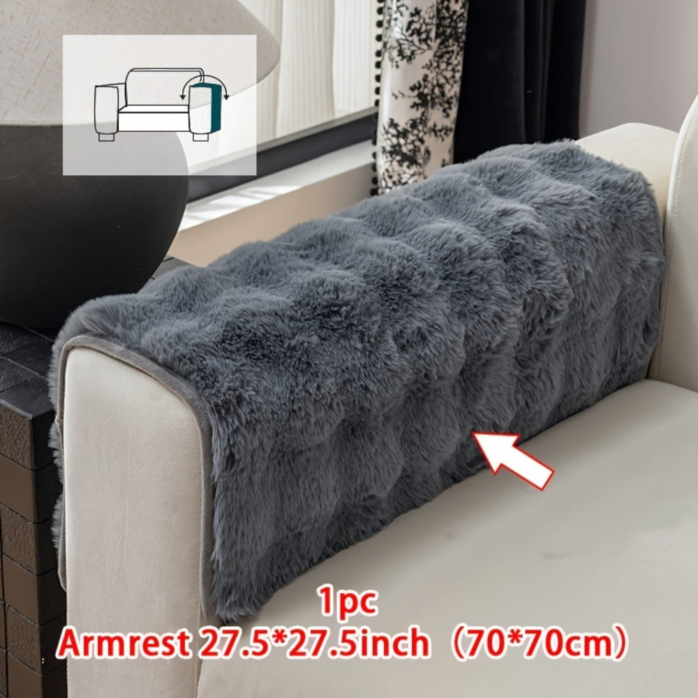 Faux Rabbit Plush Sofa Cover Winter Warm Thickened Anti-Slip Pet Friendly Cushion Protector for Living Room Bedroom Office 1 2 3 4 Seater