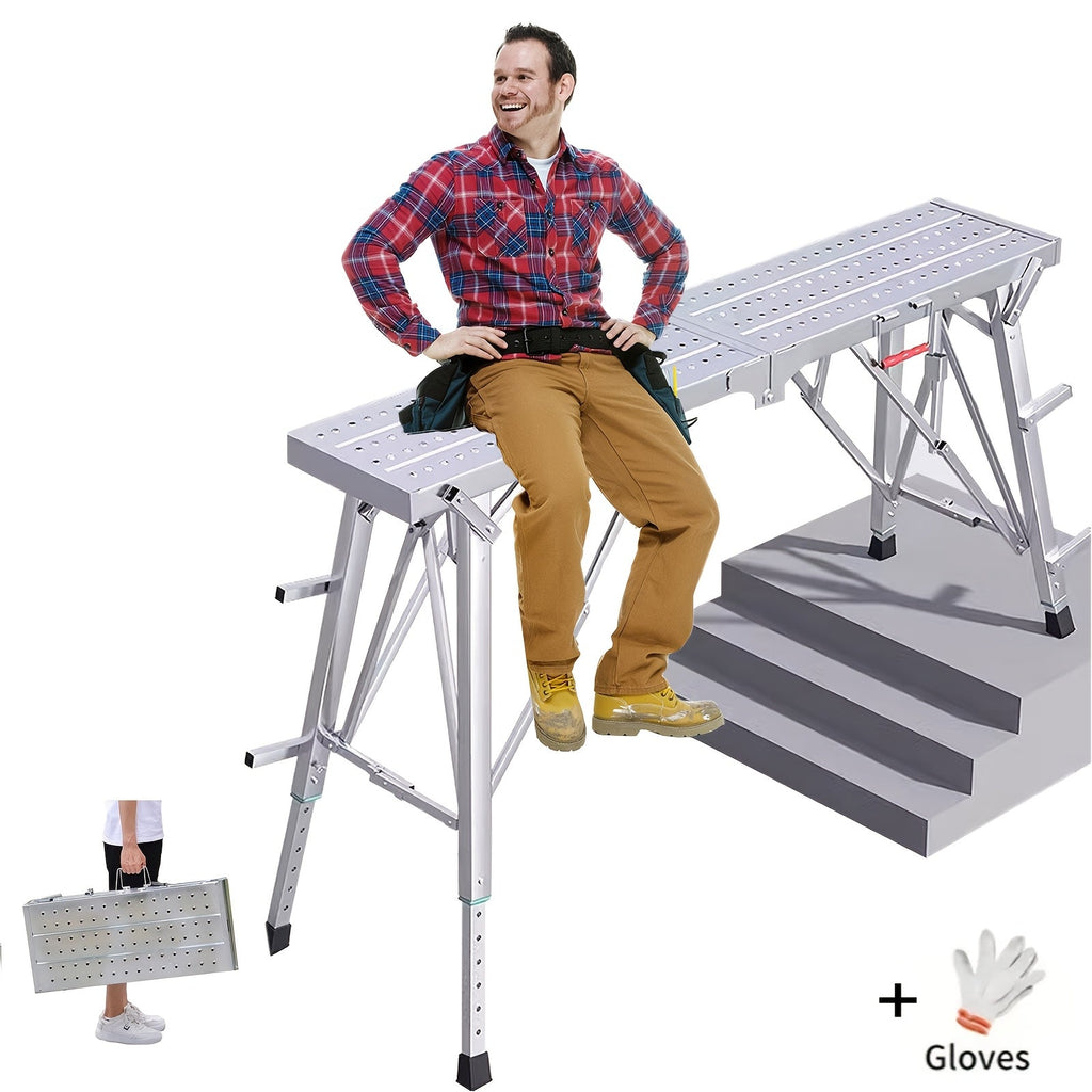Adjustable Folding Scaffolding Work Platform 800 lbs, Portable Drywall Bench Step Ladder with Anti-Slip Feet & Safety Lock, Height 31.5¡±-49.2¡±, for Painting, Cleaning, Car Washing & Decorating