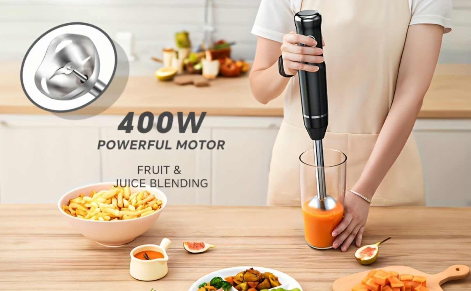 Immersion Blender 400W with Turbo Mode - Handheld Stick Blender with 304 Stainless Steel Blades, 2-Speed Electric Hand Blender, Detachable Shaft, Portable Immersion Mixer for Soups, Smoothies & Baby Food