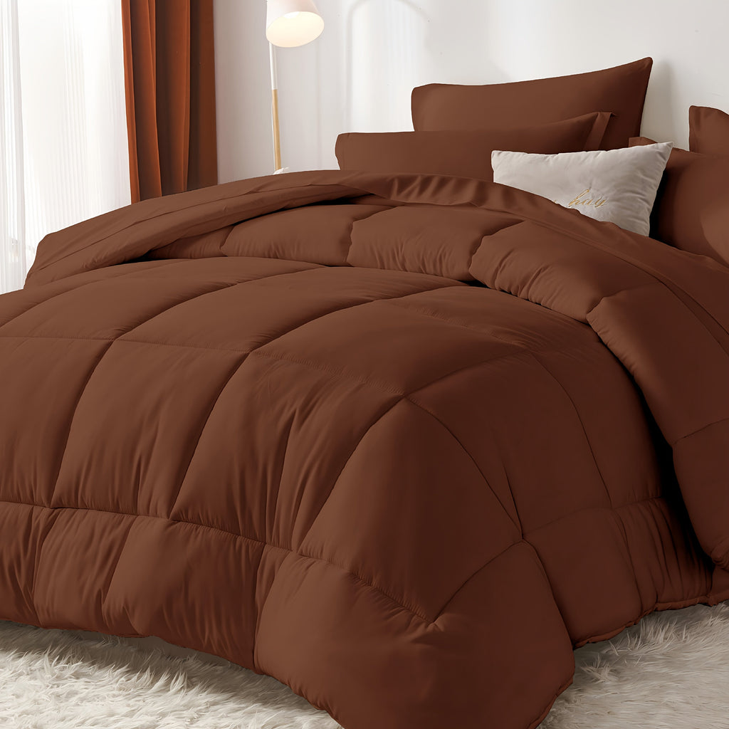 Comforter Set Soft Breathable Microfiber Bed in a Bag with Fitted Sheet Flat Sheet Pillowcases & Shams ¨C All Season Fluffy Checkered Bedding Set Twin Full Queen King