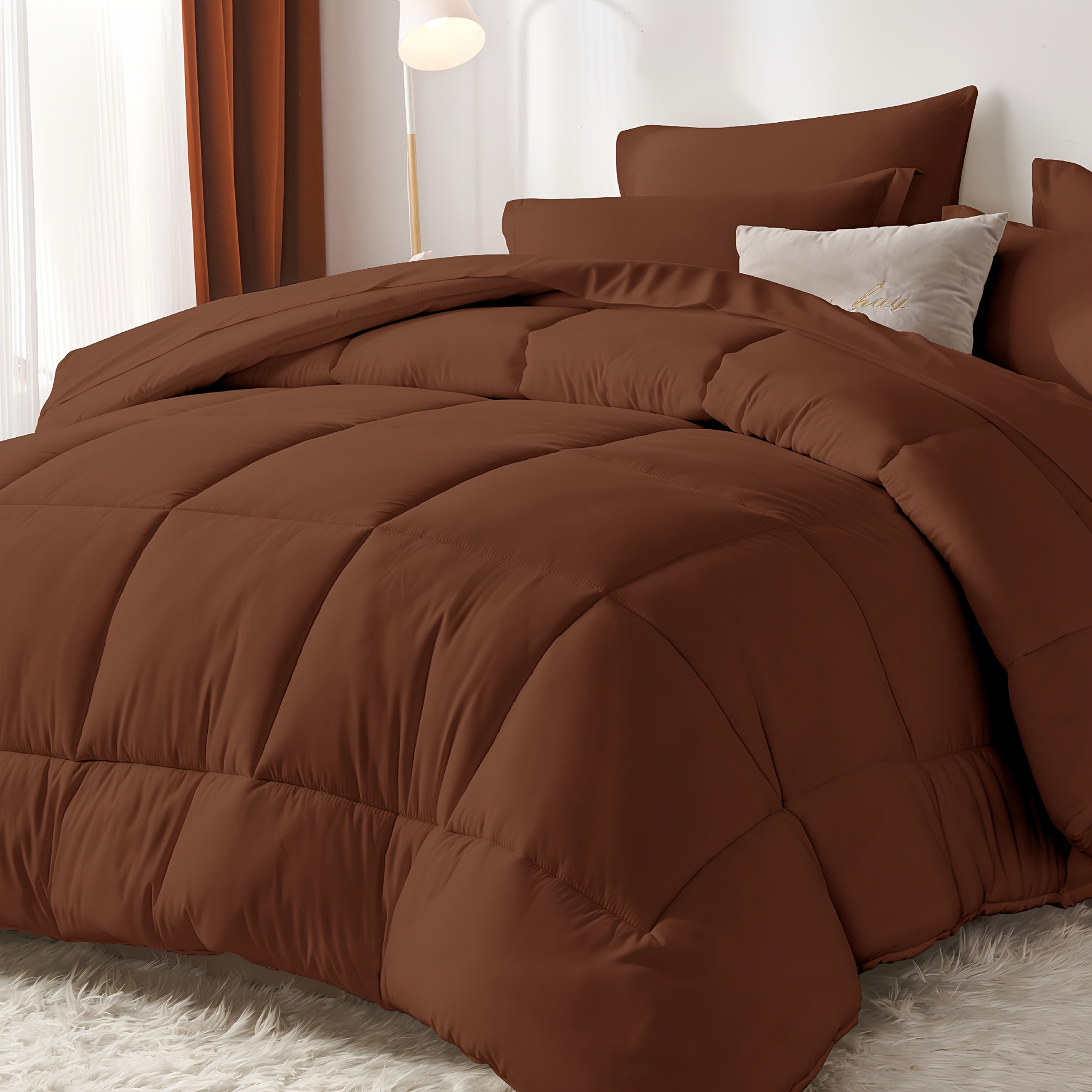Comforter Set Soft Breathable Microfiber Bed in a Bag with Fitted Sheet Flat Sheet Pillowcases & Shams ¨C All Season Fluffy Checkered Bedding Set Twin Full Queen King