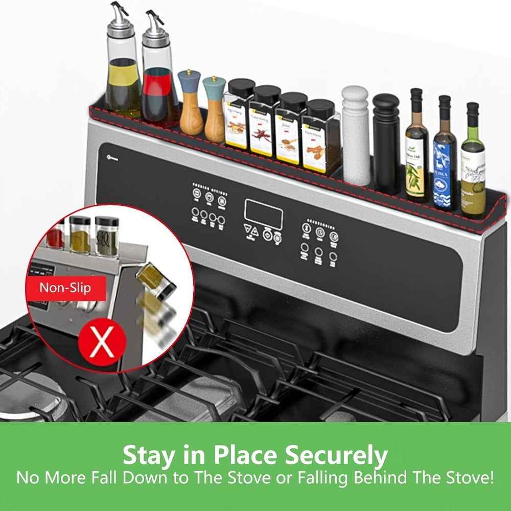 Magnetic Stove Top Shelf Organizer Silicone Spice Rack 30 Inch Heat Resistant Flexible Over Oven Kitchen Storage Organizer Strong Magnetic Mount Black