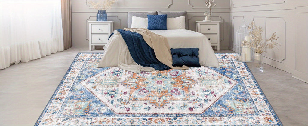 Vintage Persian Area Rug Machine Washable Non-Slip Non-Shedding Floral Indoor Carpet for Living Room Bedroom in Multiple Colors and Sizes