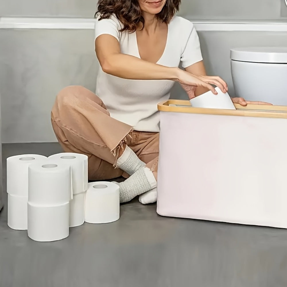 Bamboo Toilet Paper Holder Freestanding Bathroom Storage Organizer Holds 12 Rolls Tissue Roll Dispenser Modern Slim Design for Bathroom Bedroom Laundry Room Tissue Accessories Storage