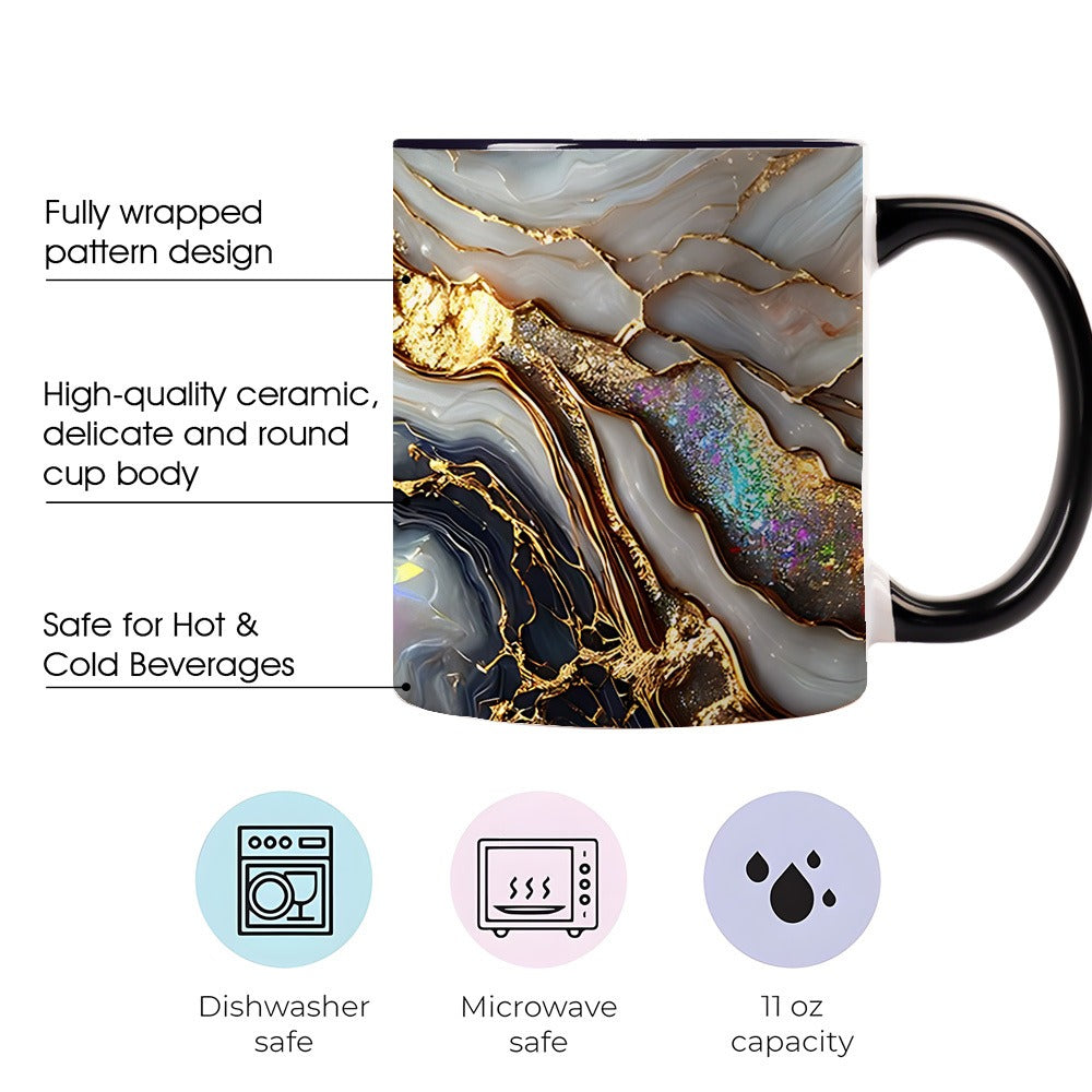 Agate Golden Vein Coffee Mug 11 Oz ¨C Luxury Marble Pattern Ceramic Cup for Home & Office ¨C Elegant Gift for Birthday, Mother's Day & Christmas ¨C Black, White & Pink