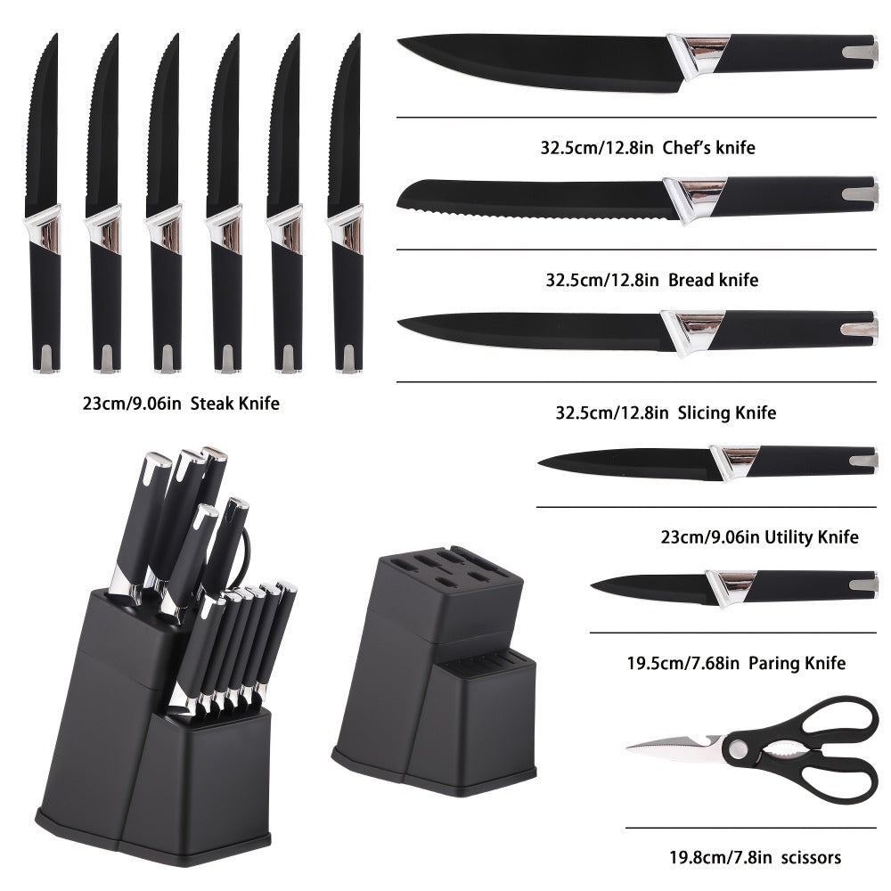 13-Piece Kitchen Knife Set with Block, Chef Bread Steak Knives Scissors Stainless Steel Colorful Cutlery Gift Set with Knife Holder