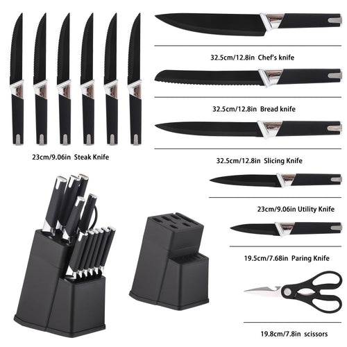 13-Piece Kitchen Knife Set with Block, Chef Bread Steak Knives Scissors Stainless Steel Colorful Cutlery Gift Set with Knife Holder