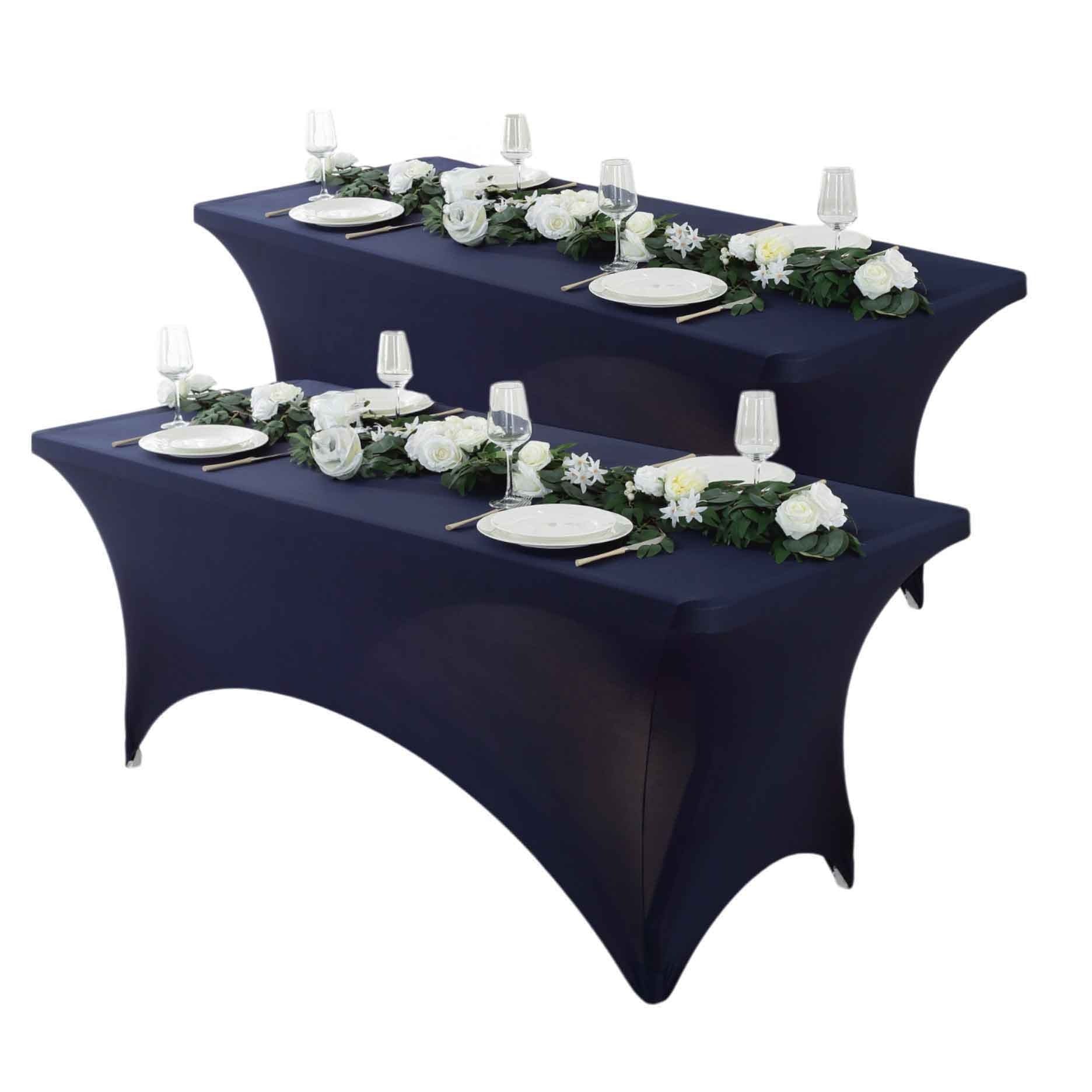 Spandex Fitted Tablecloth 4ft 6ft 8ft | Wrinkle-Free Stretch Rectangle Table Cover for Wedding Party Event Banquet