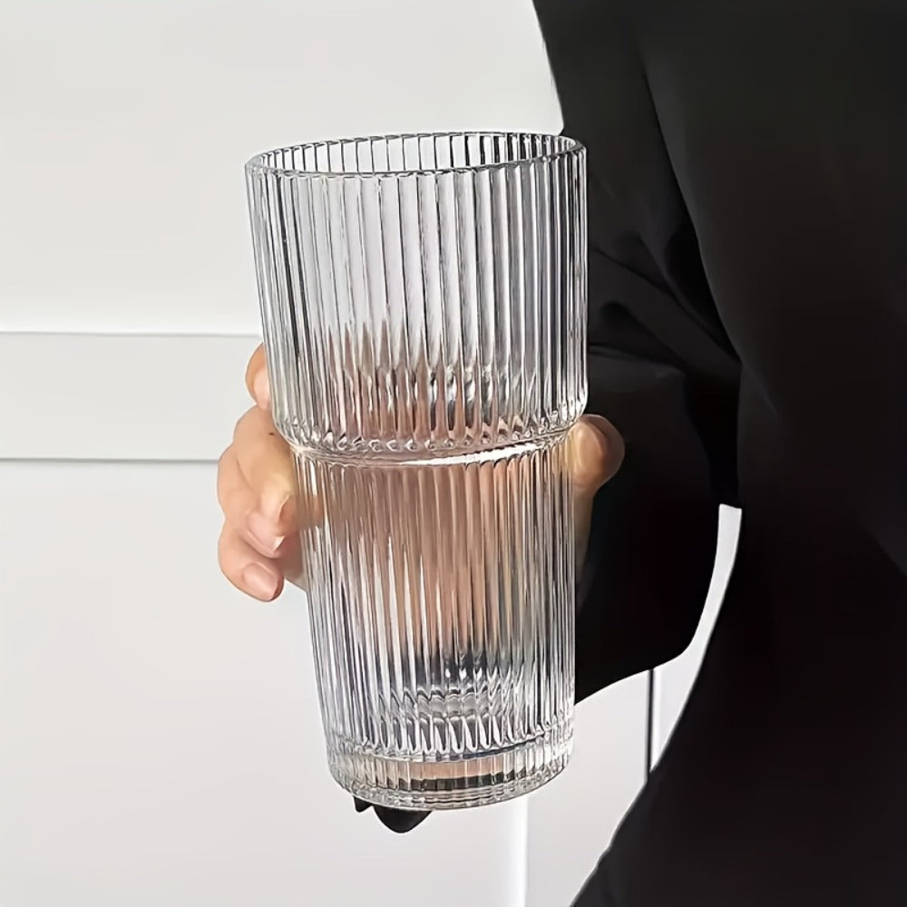 Vintage Striped Drinking Glasses with Glass Straws ¨C 19oz High Borosilicate Iced Coffee Cups Set for Juice, Smoothies & Parties, Thick & Durable Glassware Gift Set (2 or 4 Pack)