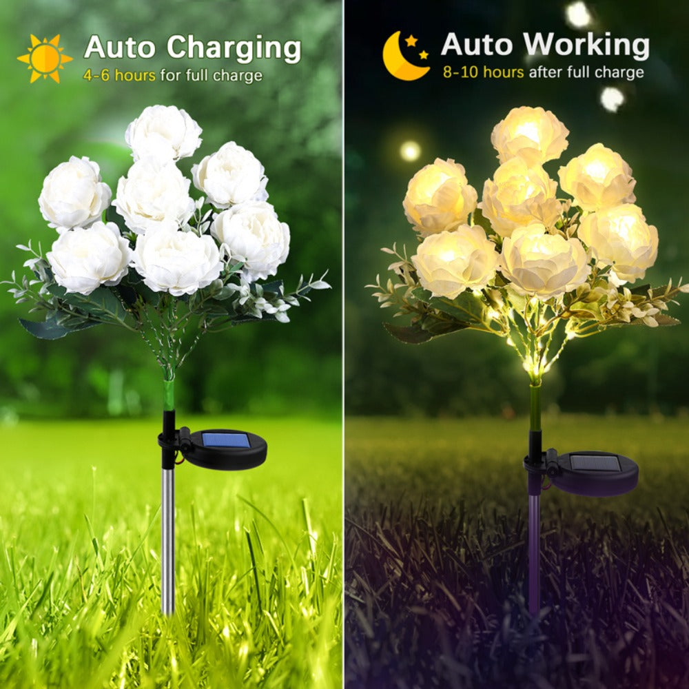 Solar Peony Flower Light 2PCS IP65 Waterproof - 84 LED Artificial Blooms 14 Fancy Lights Solar Powered Outdoor Garden Stake Lights for Lawn Yard Patio Holiday Decor Mother's Day Gift - 4 Colors
