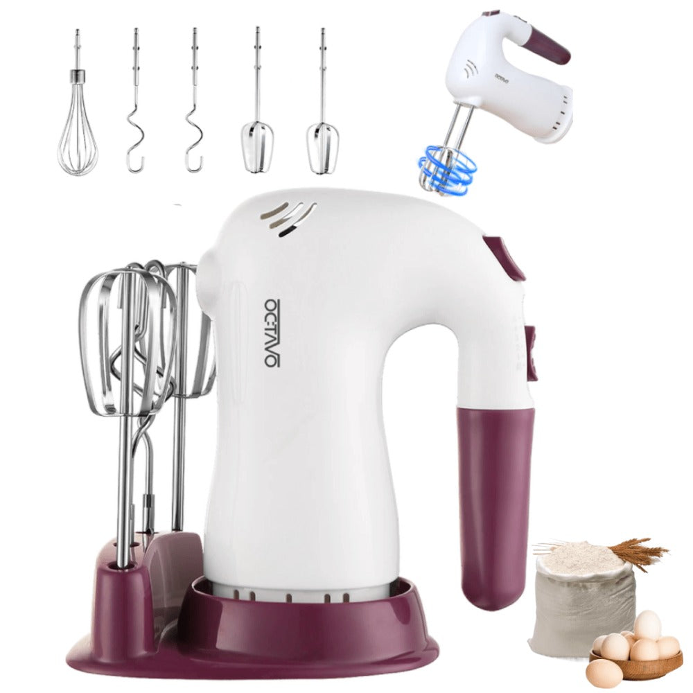 Hand Mixer Electric 400W with Storage Stand & 5-Speed Turbo Boost ¨C 5 Stainless Steel Attachments for Baking Cream Cake Dough Cookie