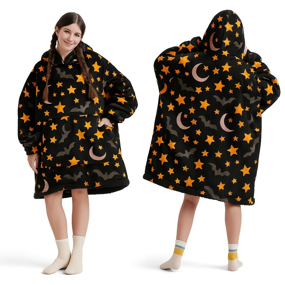 Wearable Hooded Blanket ¨C Reversible Oversized Sherpa Throw with Kangaroo Pocket & Socks, Machine Washable, Christmas Gift, 4 Styles